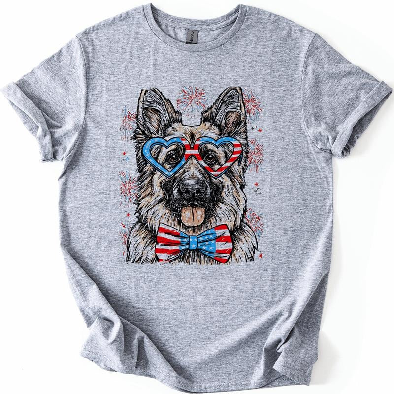German Shepherd Patriotic Dog, USA, America, Pet Lover, 4th of July, Soft Style T-Shirt, Soft Style Tee, Women's Graphic...