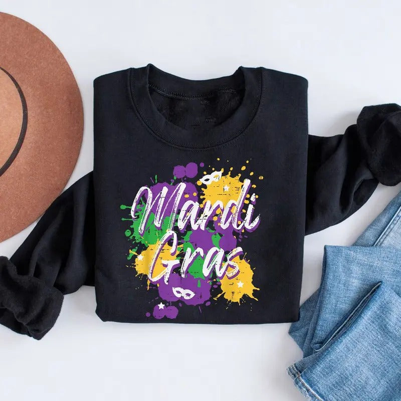 Get Festive with our Mardi Gras Sweatshirt - Louisiana Carnival Gift featuring NOLA Beads Parade & Flower de Luce Design!...