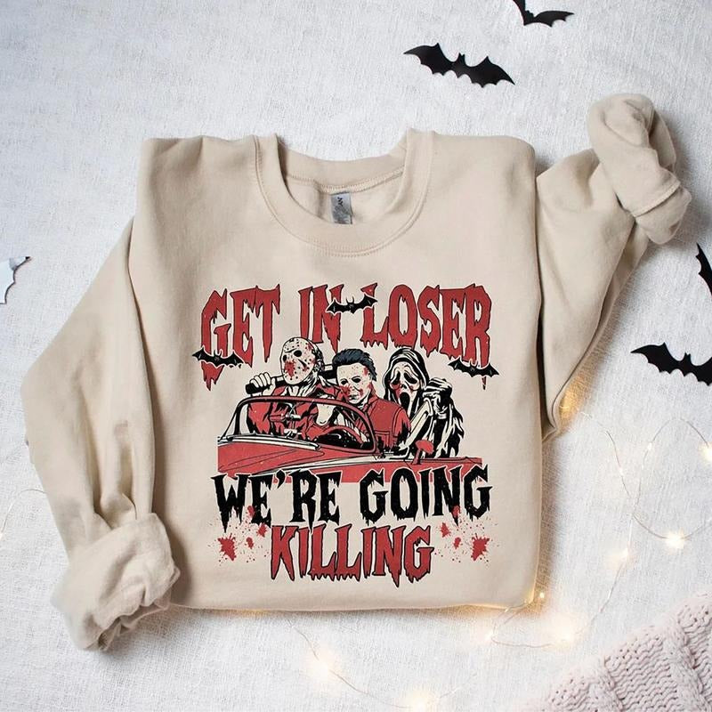 Get In Loser We Are Going Sweatshirt, Retro Halloween Shirt, Halloween Movie Characters Shirt, Vintage Halloween...