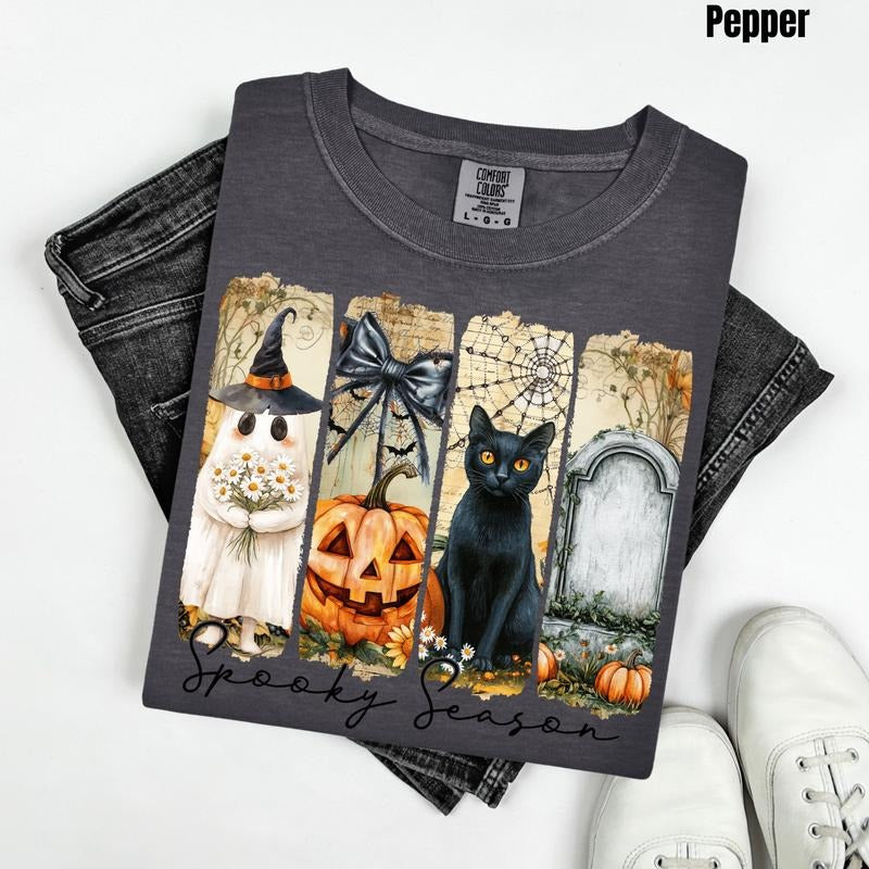 Ghost & Kitty Spooky Season Comfort Colors T-Shirt 'NLB' Hoodie, Sweatshirt | HypeDripTees.com