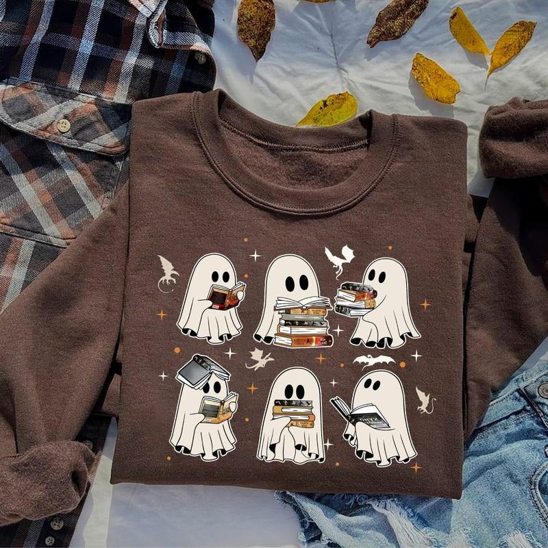 Ghost Book Dragon Sweatshirt, Ghost Bookish Shirt, Ghost 4th Wing Sweatshirt, Halloween Gift For Book Lovers, Bookish...
