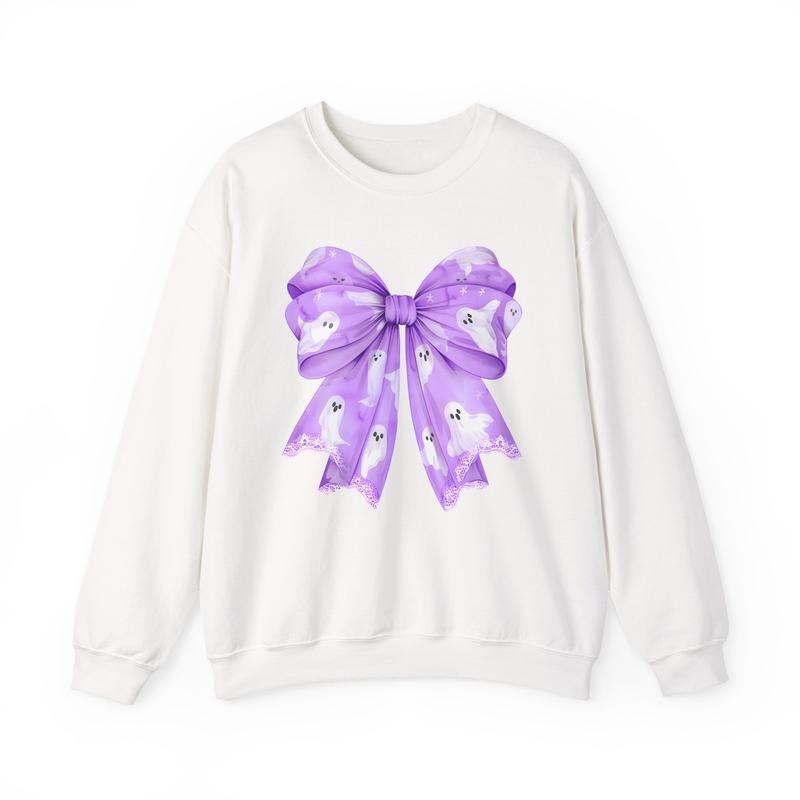 Ghost Bow Violet Sweatshirt, Trendy Fall Crewneck T-Shirts, Hoodie | HypeDripTees.com