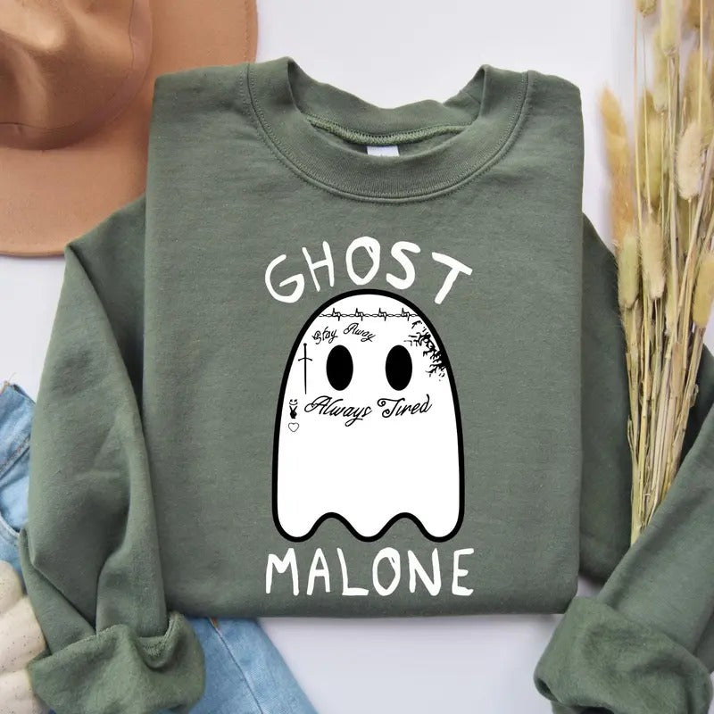 Ghost Malone Sweatshirt, Halloween Sweatshirt, Cute Ghost Sweat, Funny Halloween Crewneck,  trendy sweatshirt, halloween...