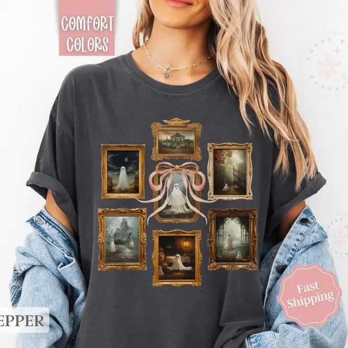 Ghost Pictures Shirt Comfort Colors, Cute Ghost Tshirt for Women,  Halloween Tee, Spooky Season Shirt Oversized Crewneck...