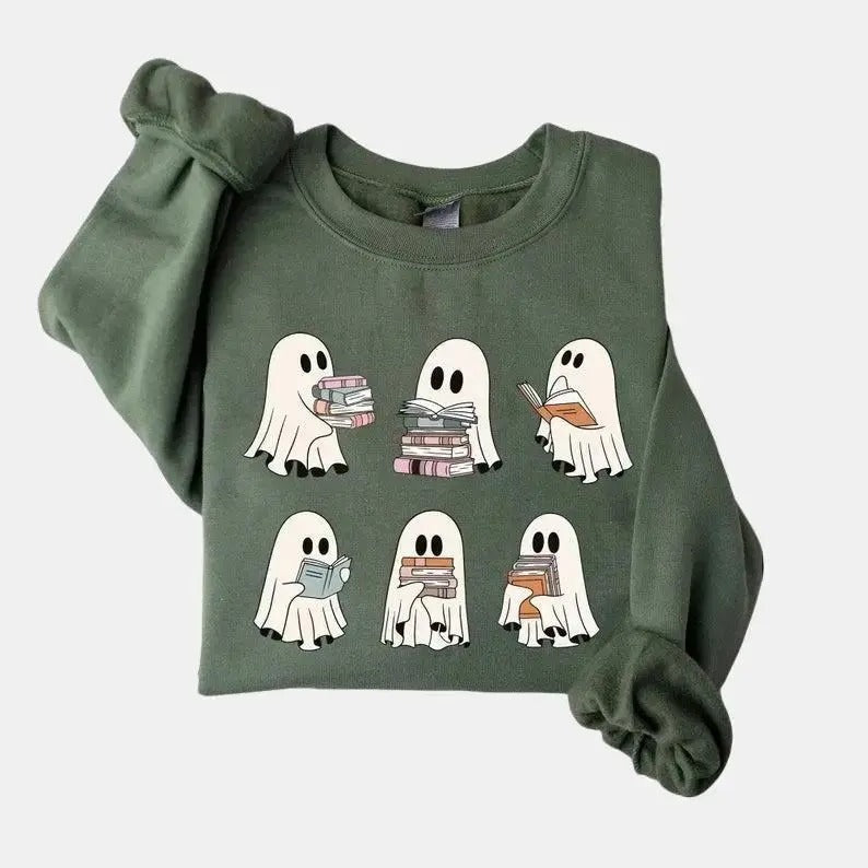 Ghost Reading Books Sweater, Halloween Sweatshirt, Bookish Halloween Sweatshirt, Halloween Teacher Gift, Librarian...
