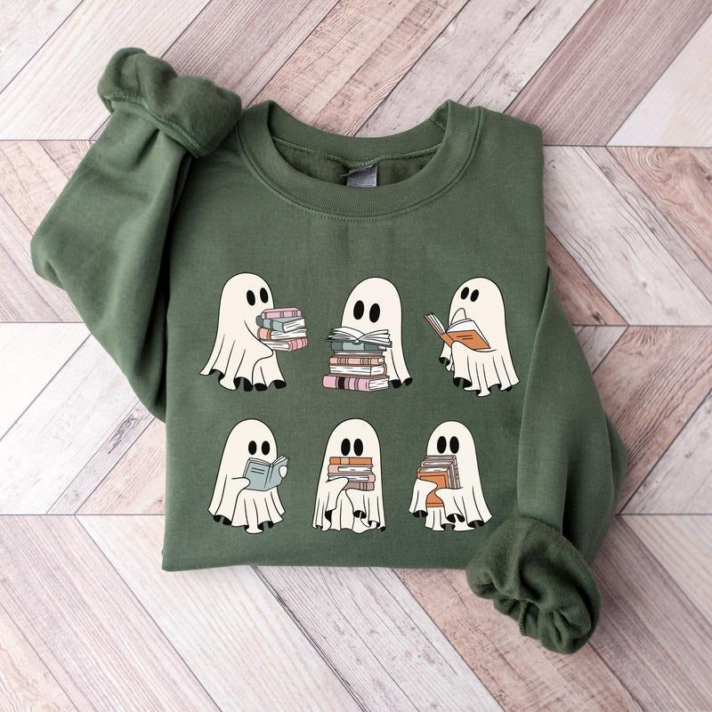 Ghost Reading Books Bookish Halloween Halloween Teacher Librarian Halloween Ghost T-Shirts, Hoodie, Sweatshirt