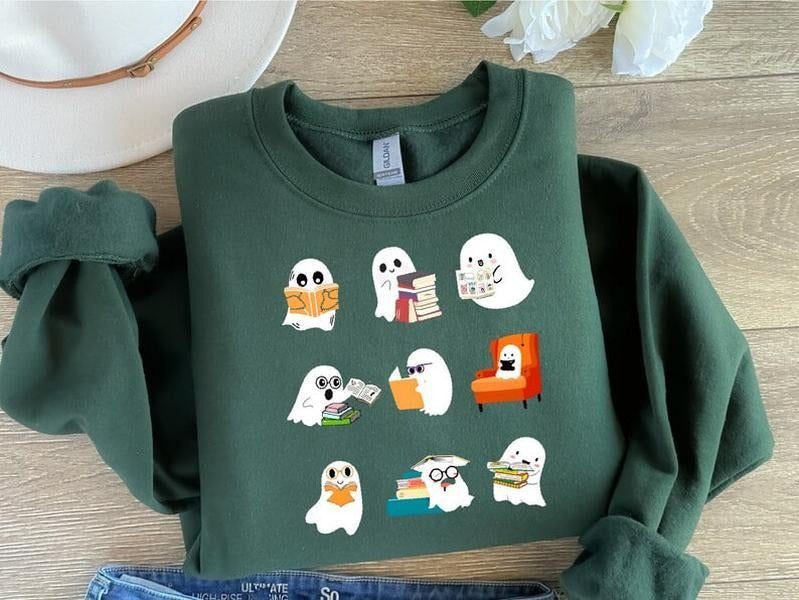Ghost Reading Teacher Halloween Librarian Hoody Book Lover Hoody Reading Hoody Teacher Halloween School T-Shirts, Hoodie, Sweatshirt