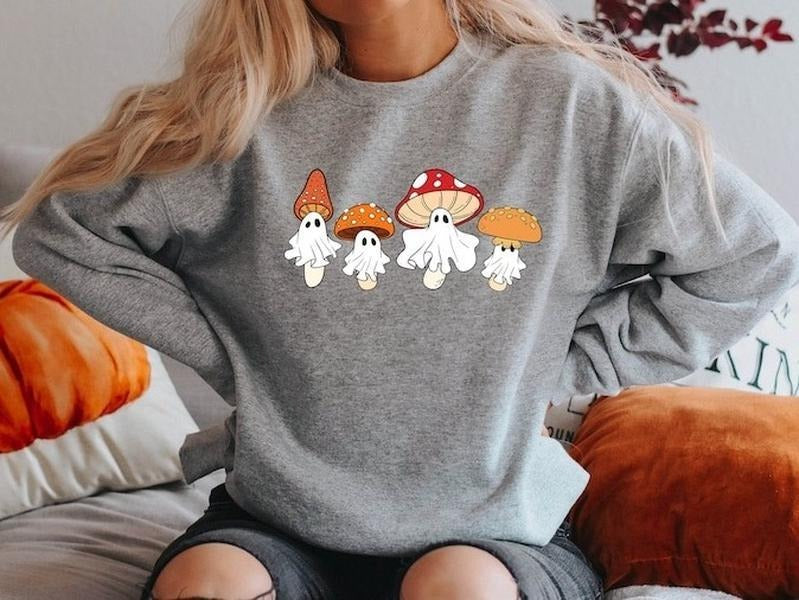 Ghost Sweatshirt, Halloween Sweatshirt, Ghost Shirt, Magic Mushroom Sweatshirt, Spooky Season Shirt Hoodie | HypeDripTees.com