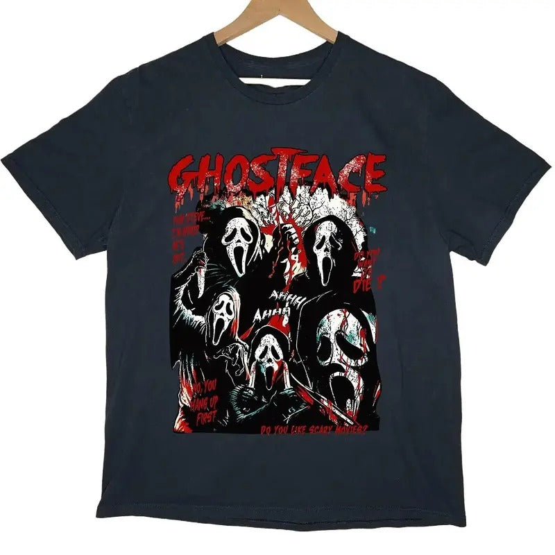 Ghostface Scream Horror movies Character Retro 90s T-shirt full colors full sizes for men and women Menswear Soft Hoodie,...