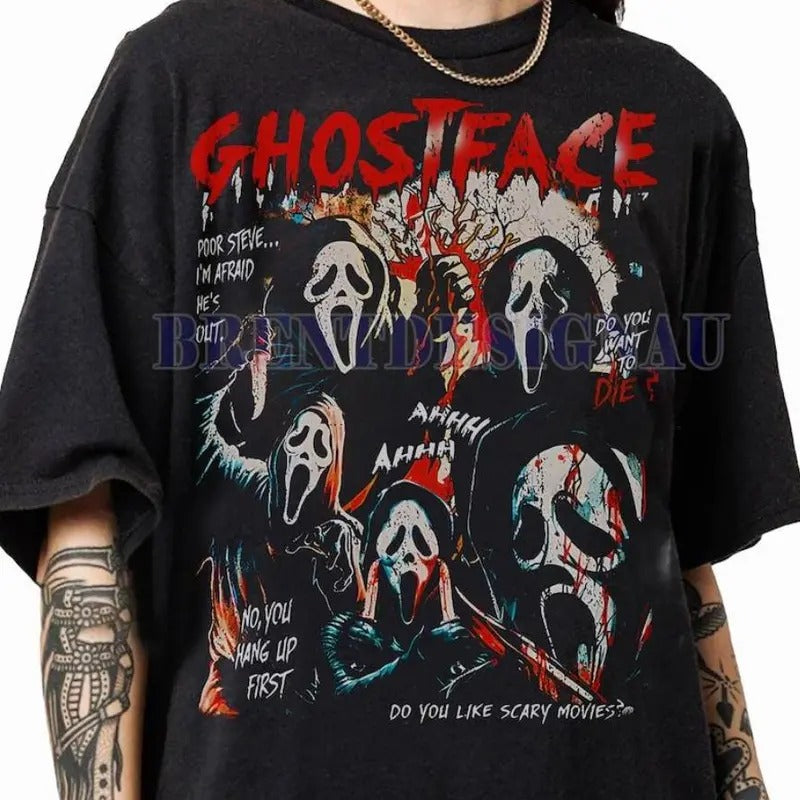 Ghostface Vintage 90s Graphic T-Shirt, Scream Horror Movies Shirt, Ghost Face Classic Retro Tees Gift For Women and Man...