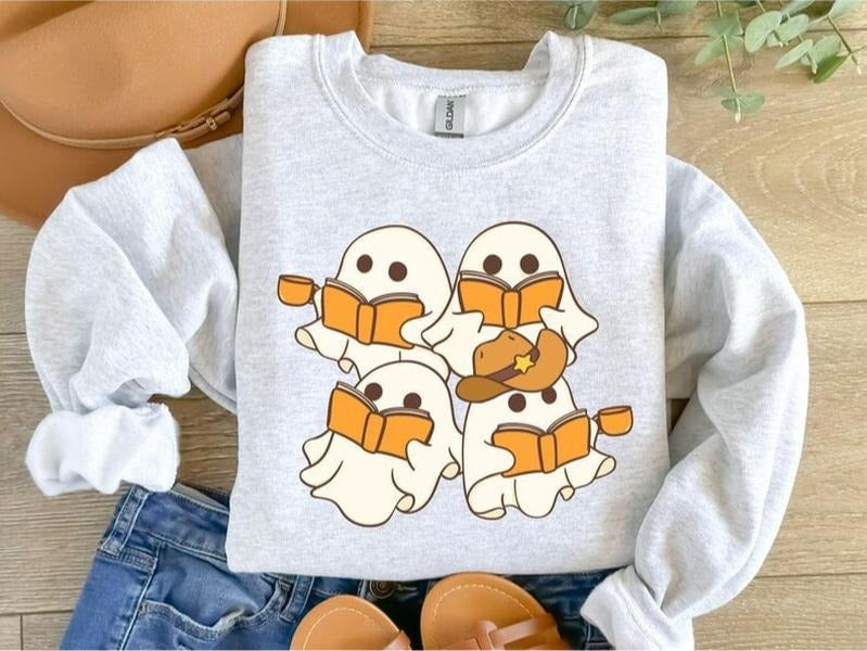 Ghosts Reading Dexter Books Sweatshirt, Dexter Book Lover Gift, Ghost Reading books Sweatshirt, Womens Halloween...