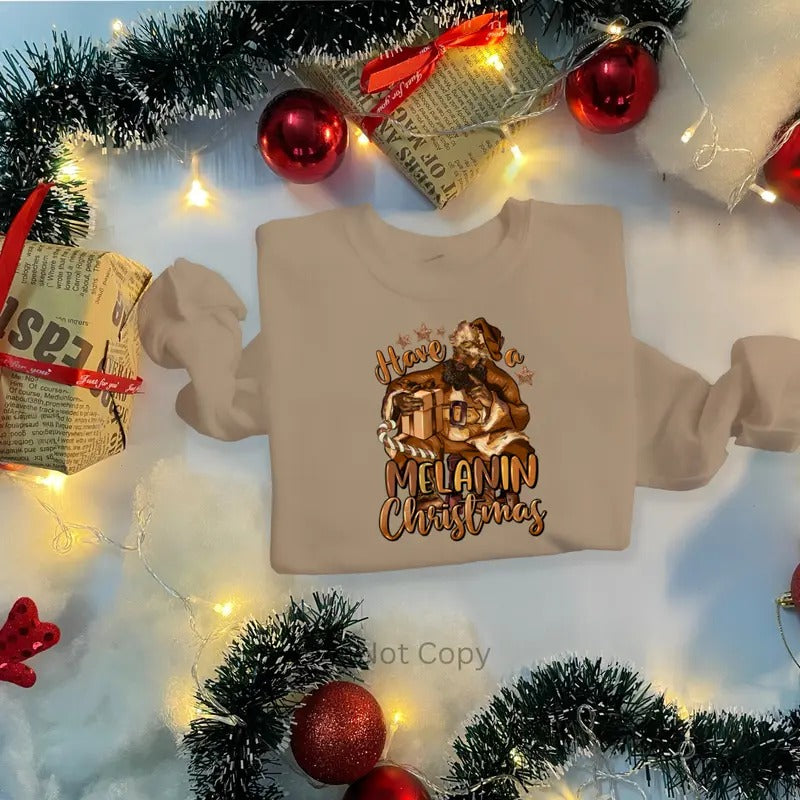 Have A Melanin Christmas Santa w/ Gifts DTF Transfer ONLY - This is NOT a T Shirt Hoodie, Sweatshirt | HypeDripTees.com