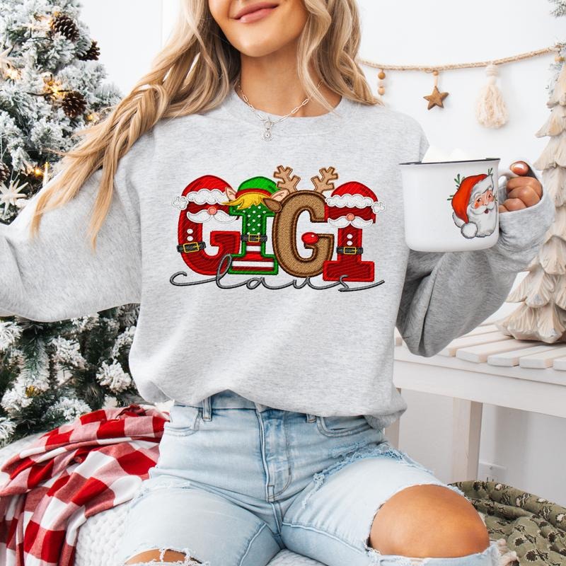 Gigi Claus Faux Embroidery Unisex Sweatshirt T-Shirts, Hoodie | HypeDripTees.com