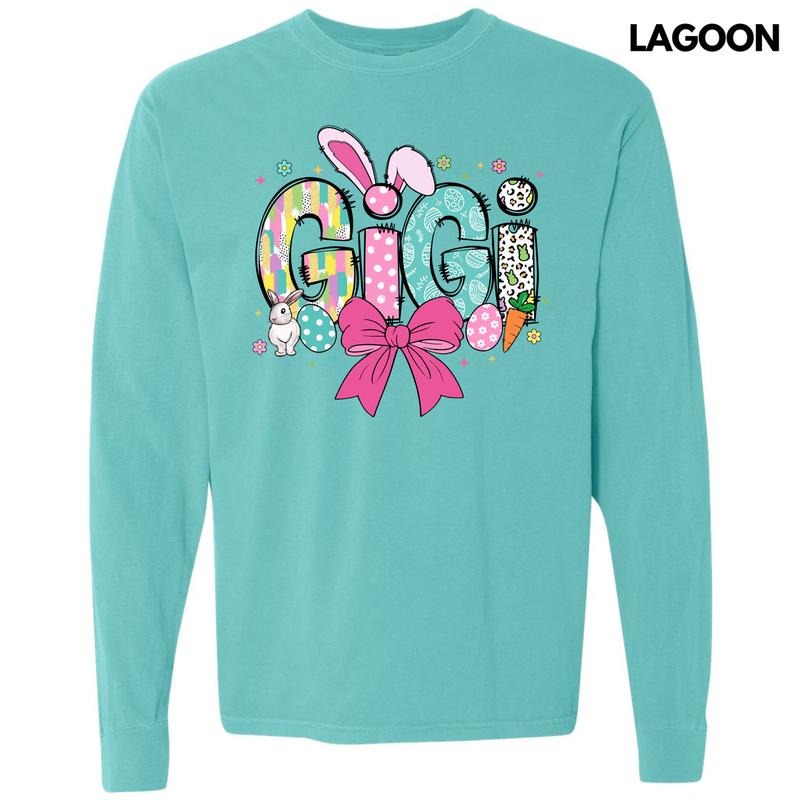 Gigi Easter Coquette Long Sleeve Comfort Colors T-Shirt Hoodie, Sweatshirt | HypeDripTees.com