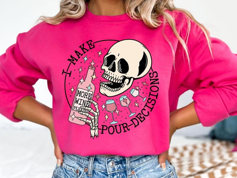 I Make Poor Decisions With Skull / Gildan Sweatshirt in Heliconia T-Shirts, Hoodie | HypeDripTees.com