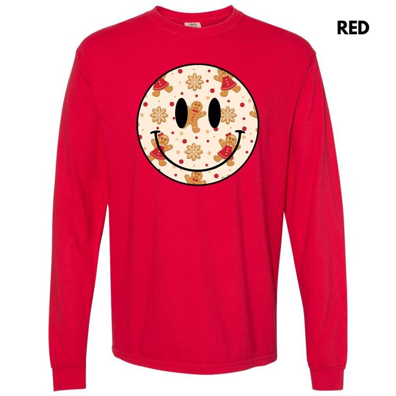 Gingerbread Happy Face Long Sleeve Comfort Colors T-Shirt 'NLB' Hoodie, Sweatshirt | HypeDripTees.com