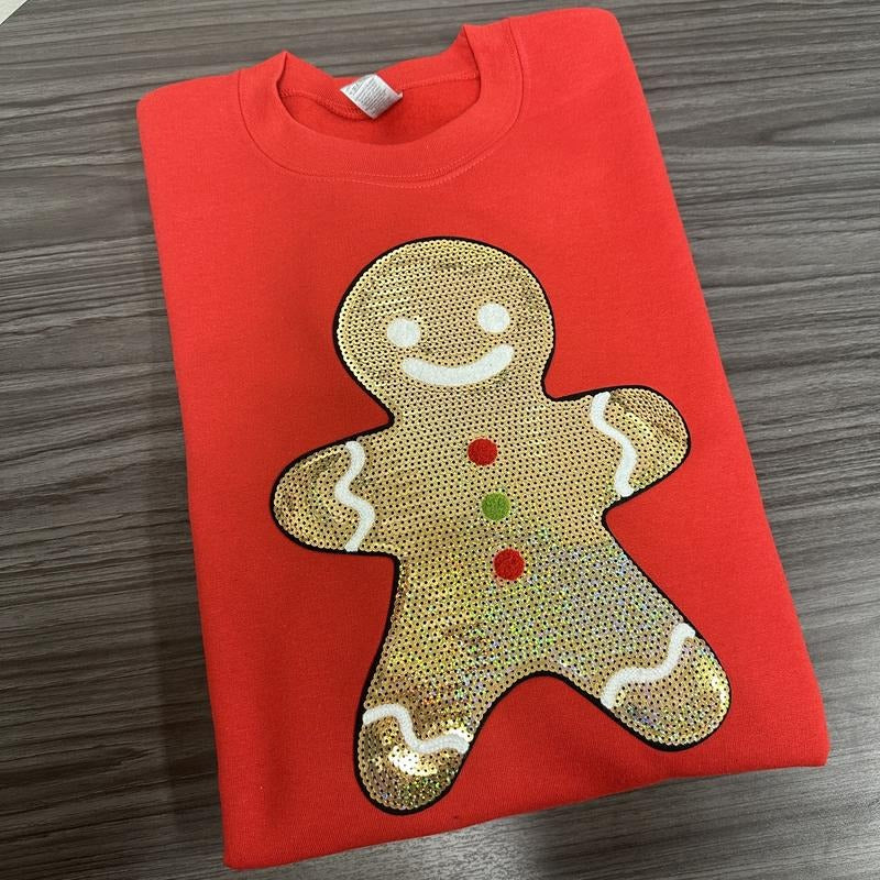 Gingerbread Man Sequin Patch Gildan Sweatshirt -- RED T-Shirts, Hoodie | HypeDripTees.com