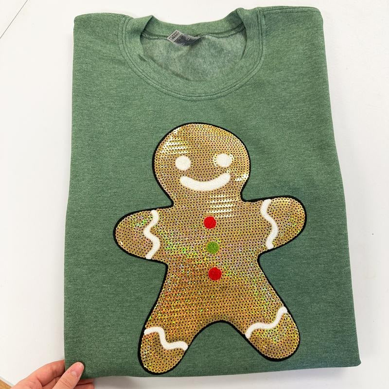 Gingerbread Man Sequin Patch Gildan Sweatshirt T-Shirts, Hoodie | HypeDripTees.com