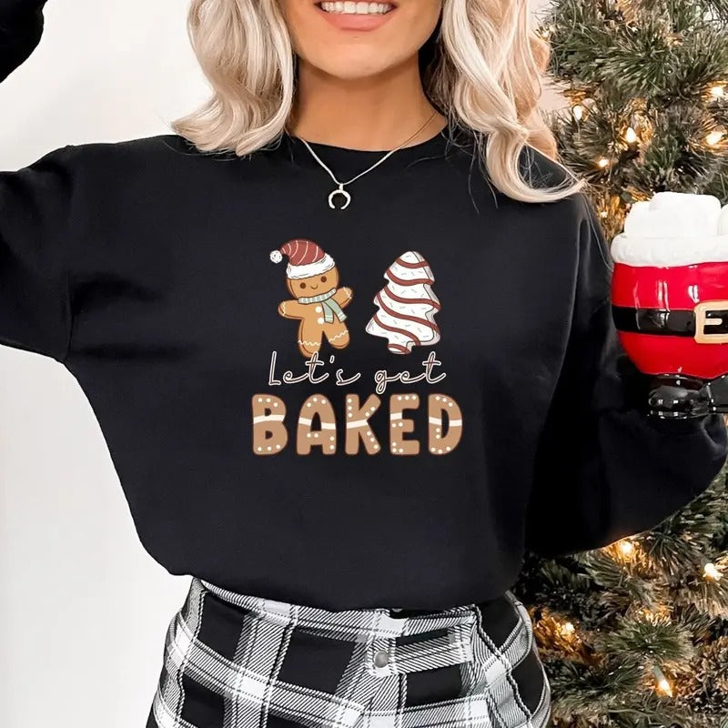 Gingerbread Lets Get Baked Cute Funny Xmas Shirt Family Cotton T-Shirts, Hoodie, Sweatshirt