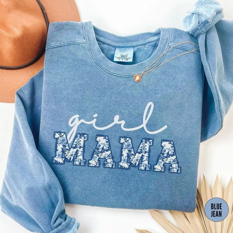 Girl Mama Sweatshirt, Toile Girls Mom Sweater, Mothers Day Shirt, New Mama Outfit, Baby Announcement Momma Crewneck,...