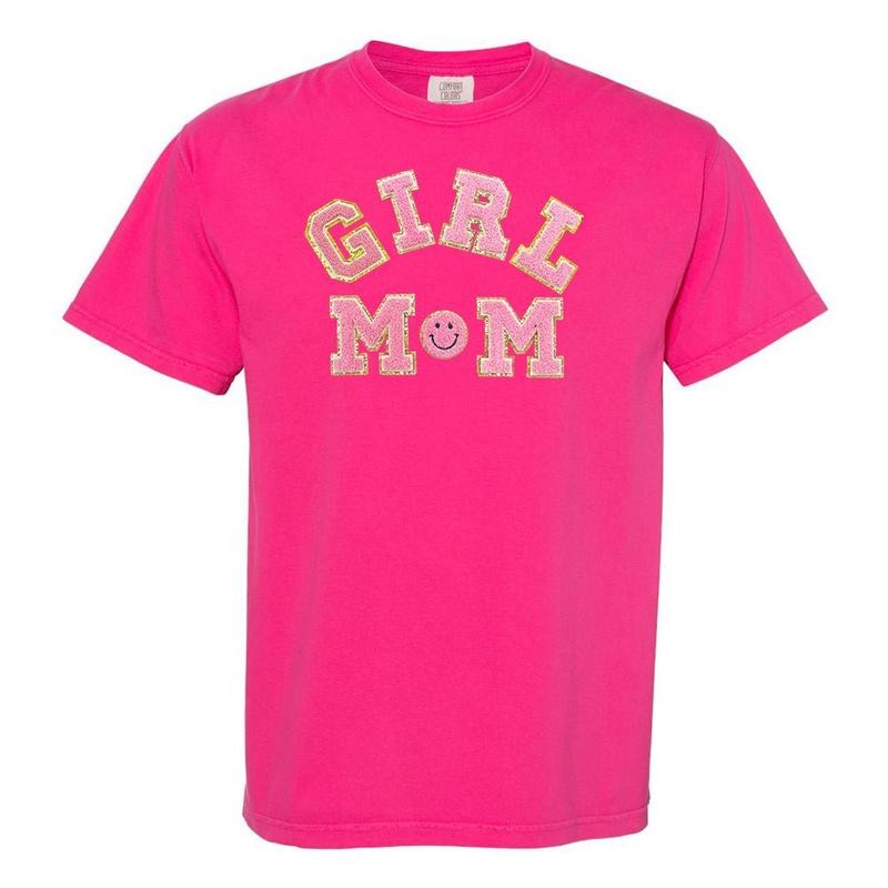 'Girl Mom' Letter Patch T-Shirt Hoodie, Sweatshirt | HypeDripTees.com