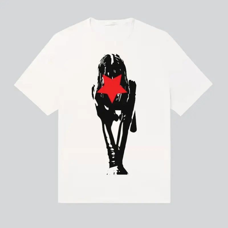 Girl Red Star Graphic Retro Y2k Fashion T-Shirt Streetwear Fashion Cotton Fabric Hoodie, Sweatshirt | HypeDripTees.com