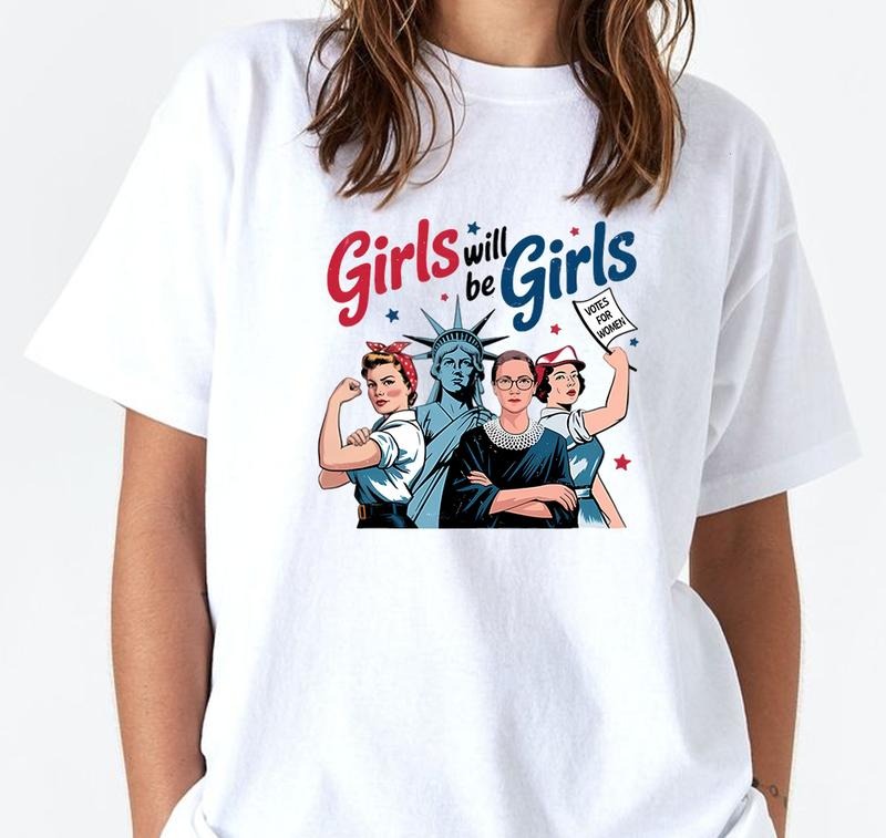 Girls Will be Girls 4th of July Grpahic Tees T-Shirt Retro 90s Vintage Relaxed Fit Graphic Tees for Him and Her Hoodie,...