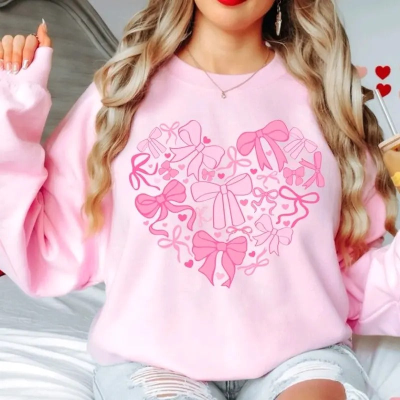 Girly Bow Heart Valentines Day  - Sweatshirt T-Shirts, Hoodie | HypeDripTees.com