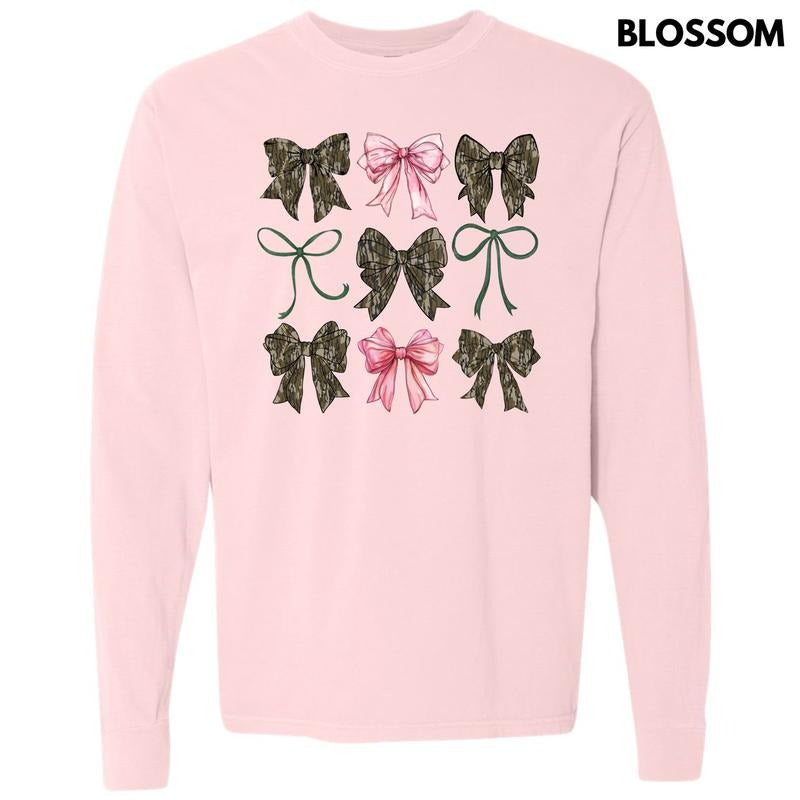 Girly Camo Bow Collage Long Sleeve Comfort Colors T-Shirt 'NLB' Hoodie, Sweatshirt | HypeDripTees.com