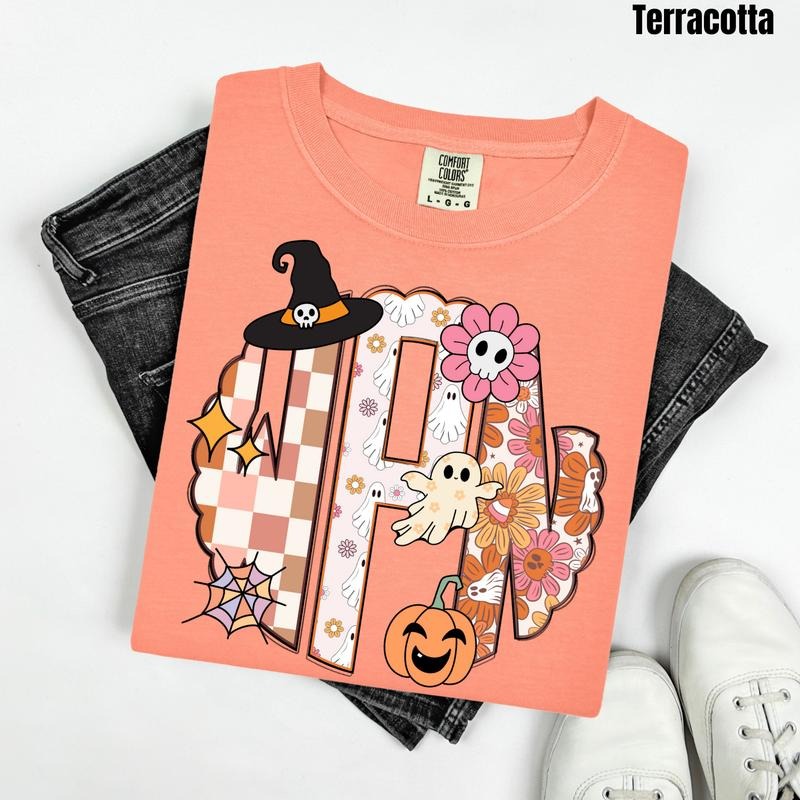 Girly Halloween Monogram Comfort Colors T-Shirt 'NLB' Hoodie, Sweatshirt | HypeDripTees.com
