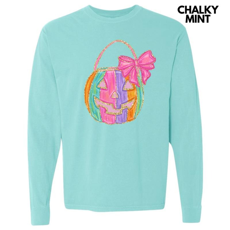 Girly Pumpkin Basket FAKE Glitter Long Sleeve Comfort Colors T-Shirt 'NLB' Hoodie, Sweatshirt | HypeDripTees.com
