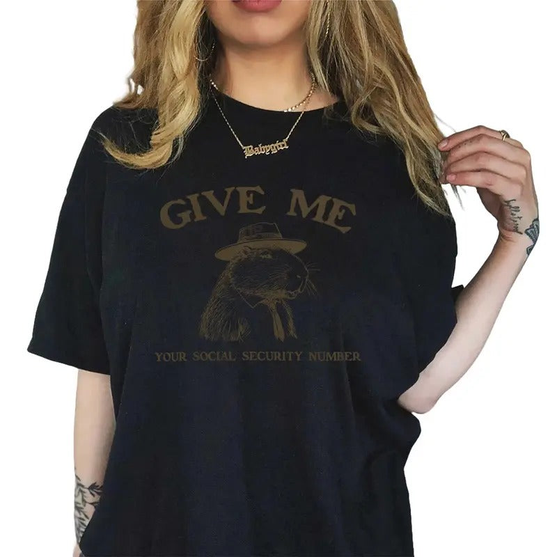 Give Me Your Social Capybara T-Shirt Cotton Shirt, Sweatshirt, Hoodie Casual Fabric Fit Jersey Knit Top Knit Top Collar...