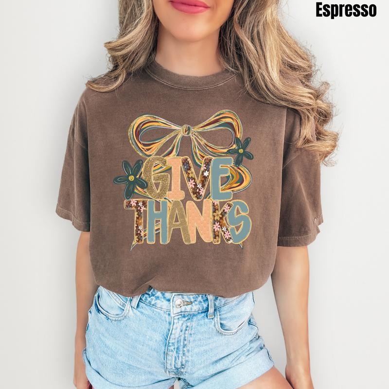 Give Thanks Coquette Comfort Colors T-Shirt 'NLB' Hoodie, Sweatshirt | HypeDripTees.com