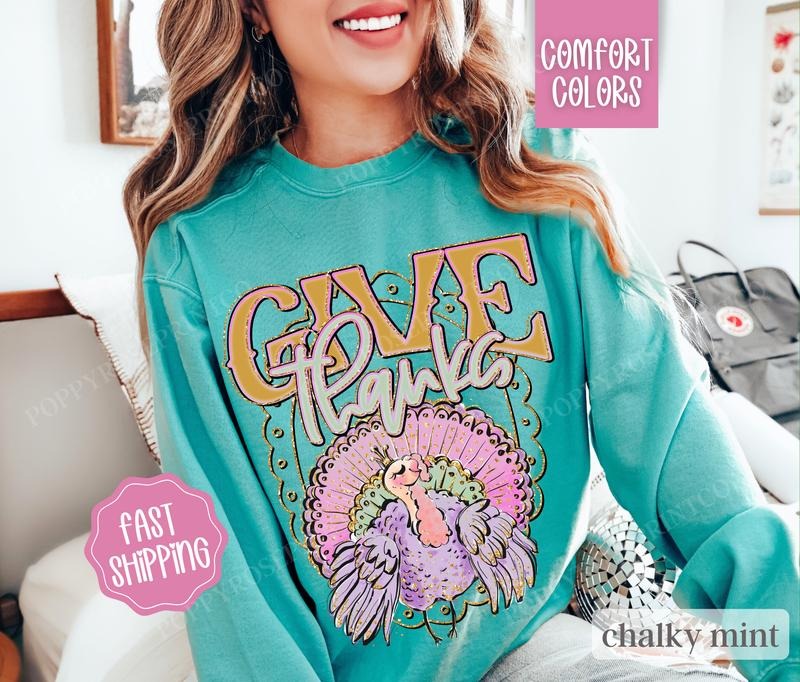 Give Thanks Comfort Colors Thanksgiving Womenswear T-Shirts, Hoodie, Sweatshirt