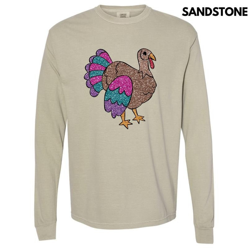 Glam Turkey FAKE Glitter Long Sleeve Comfort Colors T-Shirt 'NLB' Hoodie, Sweatshirt | HypeDripTees.com