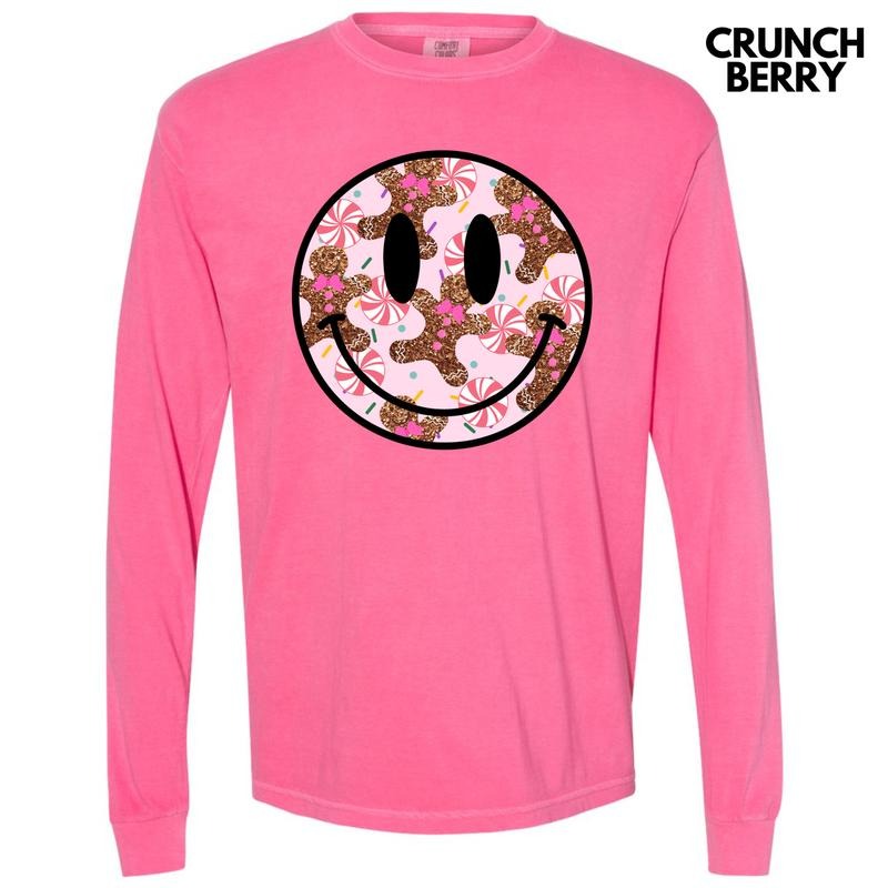 Glitter Gingerbread Happy Face Long Sleeve Comfort Colors T-Shirt 'NLB' Hoodie, Sweatshirt | HypeDripTees.com