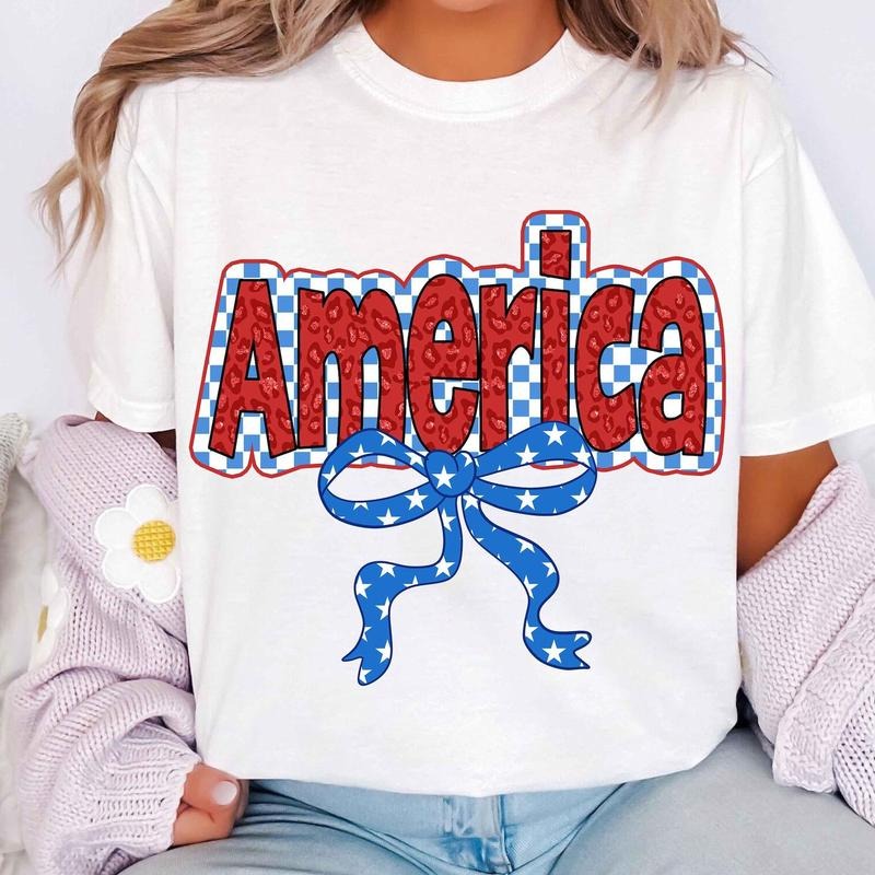 Glitter Leopard America Coquette Shirt, America Checkered Shirt, 4th of July Tee , Memorial Day , Independence Day ,...