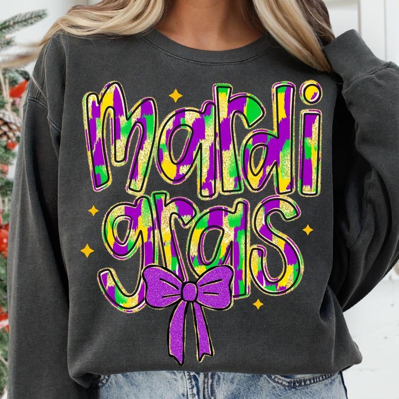 Glitter Mardi Gras Coquette Sweatshirt, Fleur De Lis Shirt, Retro Mardi Gras Shirt Hoodie | HypeDripTees.com