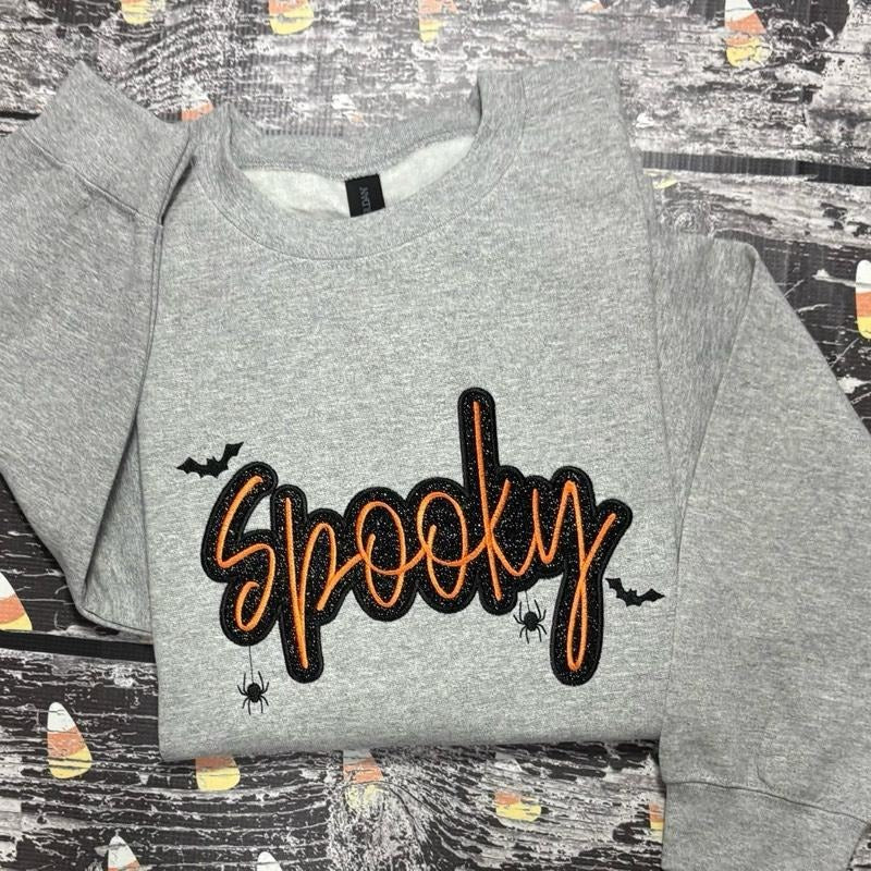 Glitter Spooky Season Embroidered Crewneck Sweatshirt T-Shirts, Hoodie | HypeDripTees.com