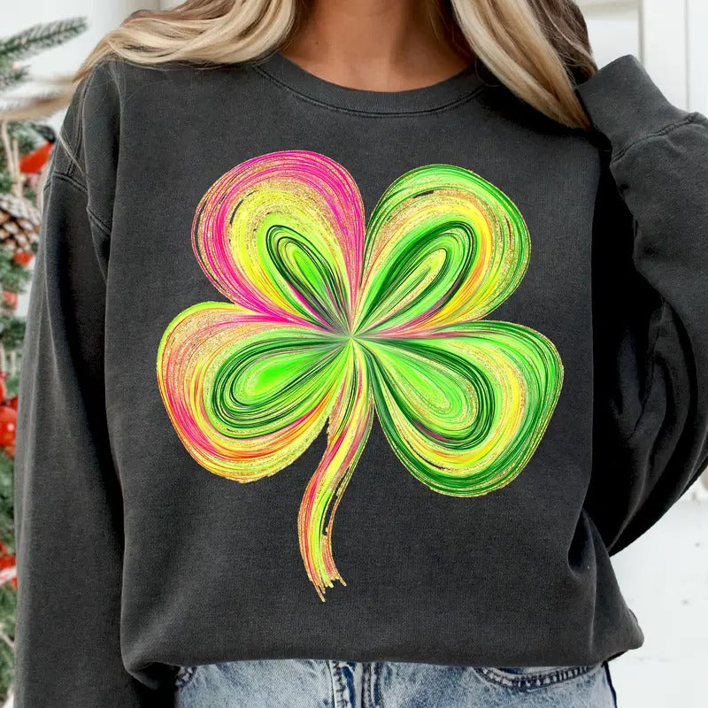 Glitter St Patricks Day Shamrock Sweatshirt, St Patricks Day Shirt, Shamrock Shirt, Four Leaf Clover Shirt Hoodie
