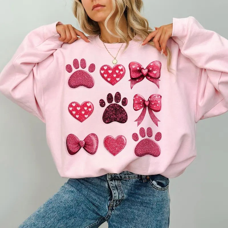Glitter Valentine Dog Paw Sweatshirt, Valentines Sweatshirts, Dog Lover Sweatshirt, xoxo Sweatshirt, Dog Mom Sweatshirt,...