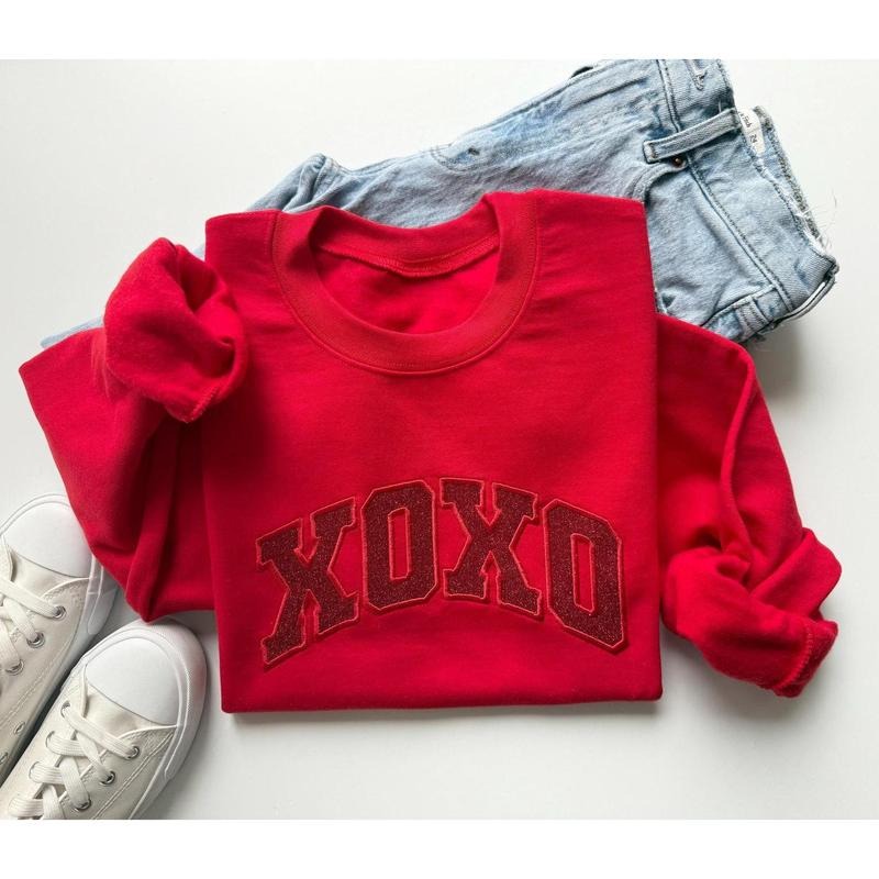 Glitter XOXO Crewneck, Embroidered Women's Valentine's Day Sweatshirt, Valentine's Sweater, Valentine's Day Shirt,...