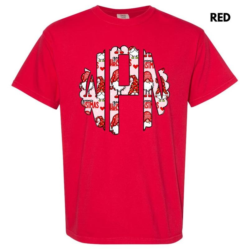 Gnome Christmas Monogram Comfort Colors T-Shirt 'NLB' Hoodie, Sweatshirt | HypeDripTees.com