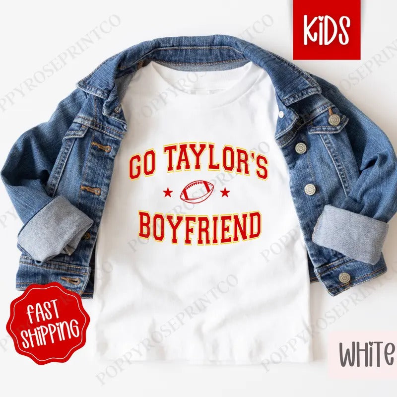 Go Taylor's Boyriend Kids Shirt - Football Children's Tshirt - Cute Youth Tee Gildan Hoodie, Sweatshirt | HypeDripTees.com