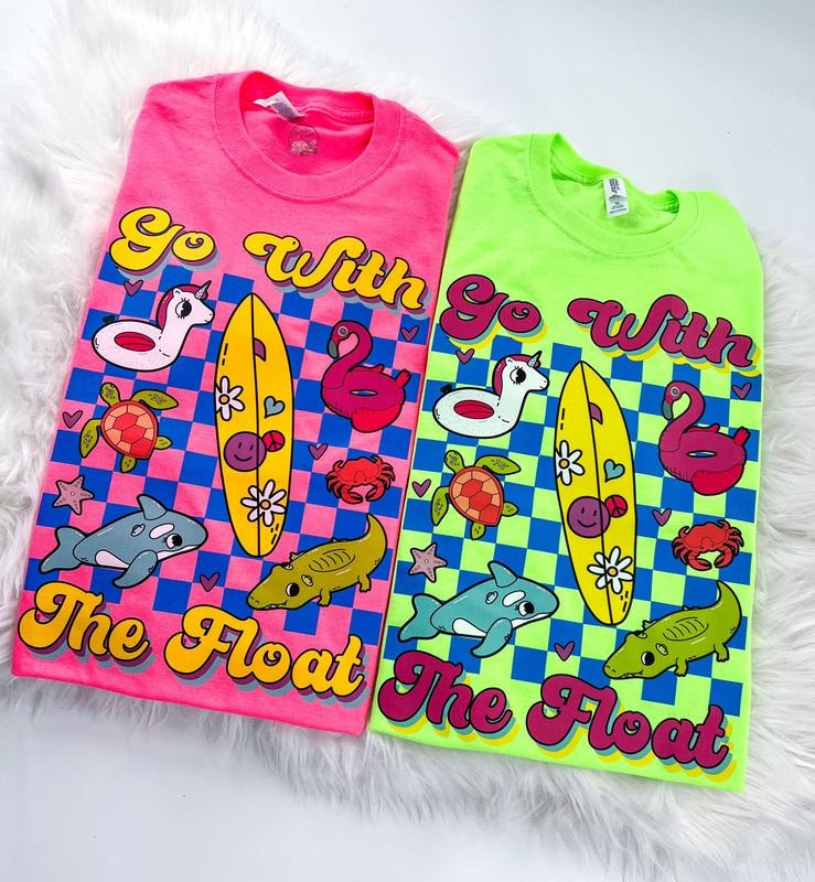 Go With the Float Summer Neon Tshirt in Multiple colors Comfy Unisex T-Shirt Oversized Womenswear Hoodie, Sweatshirt