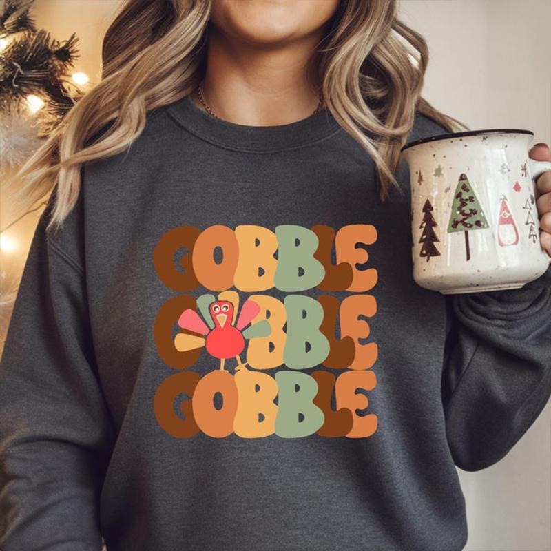 Gobble Gobble Thanksgiving Sweatshirt for Women Cute Turkey Fall Crewneck Cozy Autumn Outfit Gift Long Sleeve Relaxed Fit...