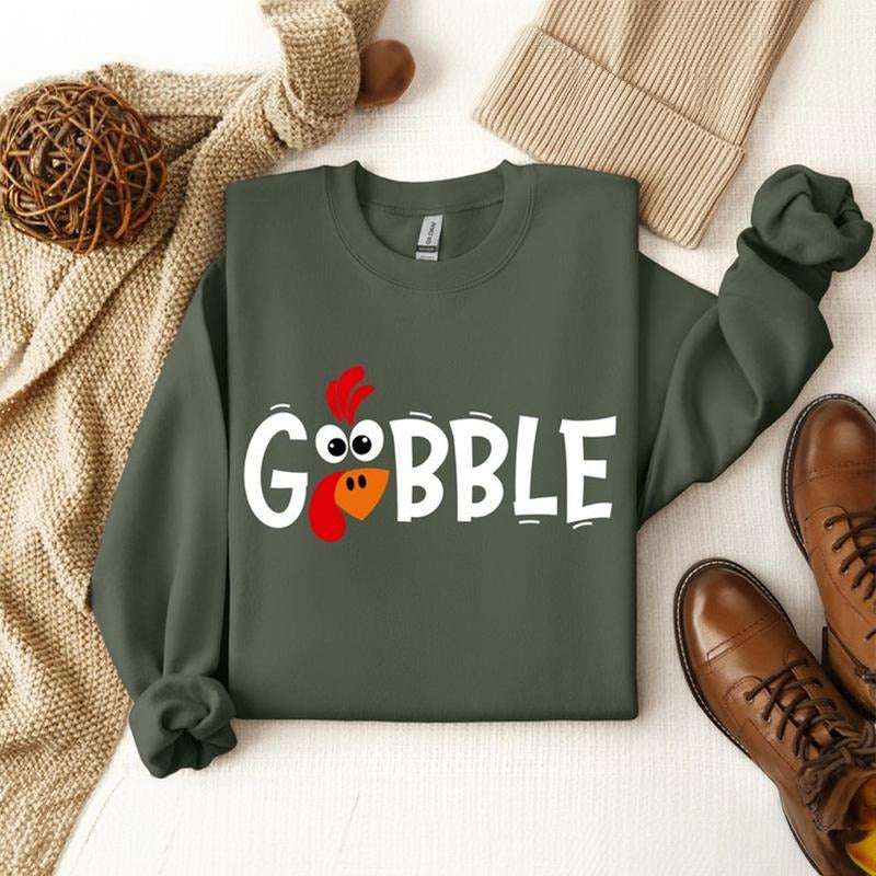 Gobble Turkey Sweatshirt, Trendy Thanksgiving Crewneck, Cute Fall Pullover, Cozy Autumn Sweater, Funny Turkey Day...