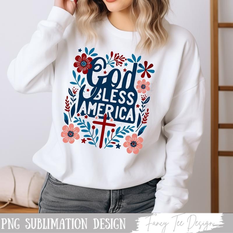 God Bless America Boho Floral Christian Shirt July 4th Designs American Patriotic 4th Of July Shirt Designs Usa...