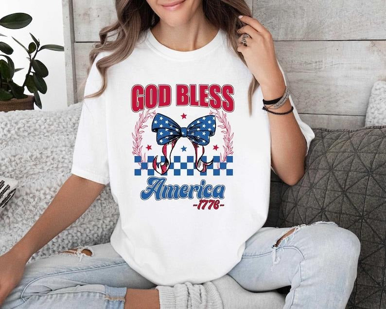 God Bless America Shirt, Coquette 4th Of July Sweatshirt, 4th of July Tee, Fourth Of July, America Flag, Independence Day...