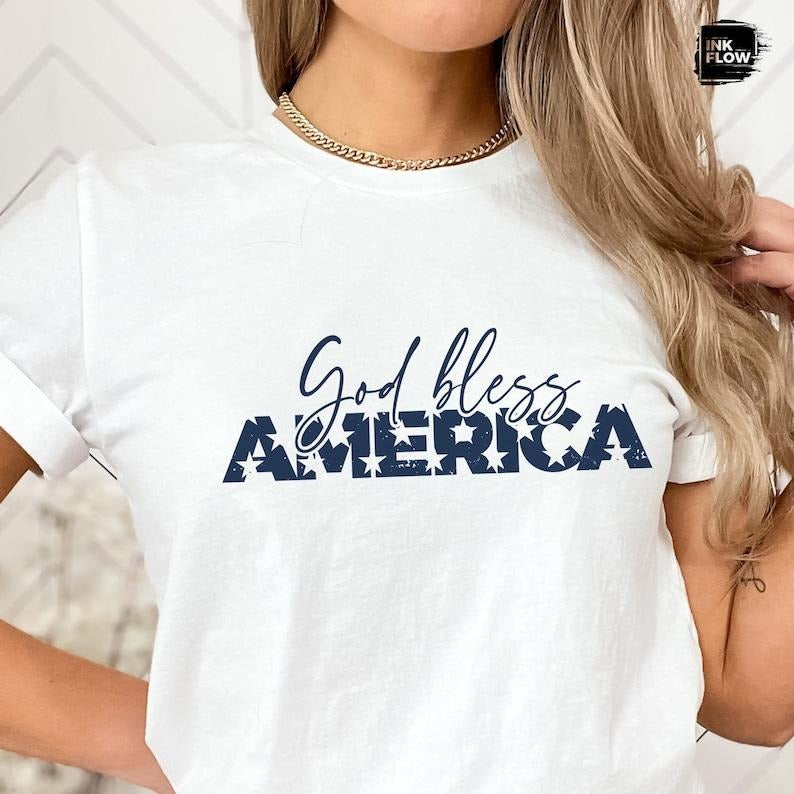 God Bless America Shirt, Independence Day T-Shirt, Patriotic TShirt for Woman, USA Memorial Day Gift, Freedom American...